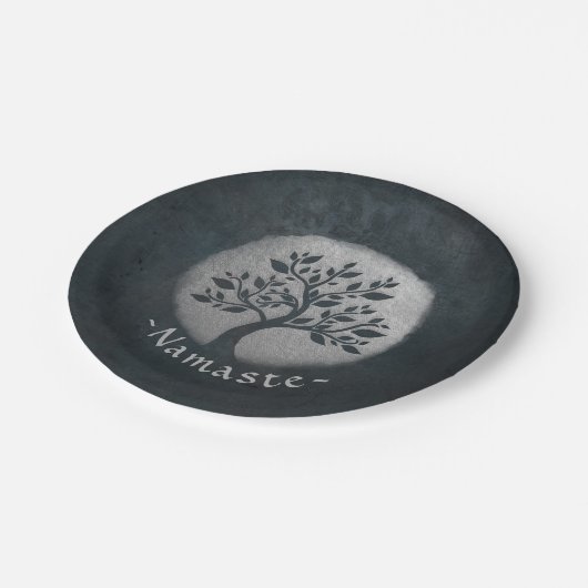 ヨガ瞑想霊気インストラクターブラックシルバーツリー ペーパープレート (アングル)