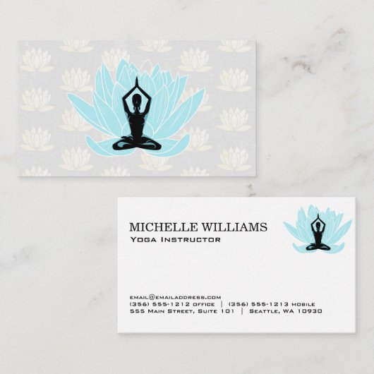 ヨガ瞑想 | Blue Lotus Flower Pattern 名刺 (正面/裏面)