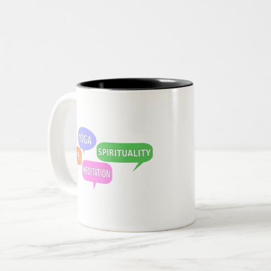 ヨガ精神性禅の座禅スピーチバブル ツートーンマグカップ (正面左)