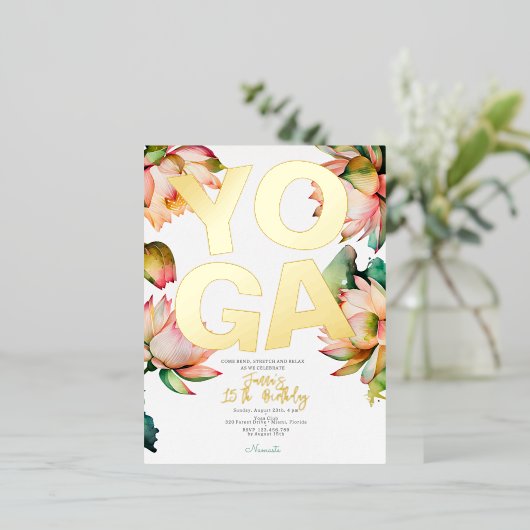 ヨガ誕生日パーティー金ゴールド 箔シーズンポストカード (立ち正面)