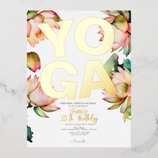 ヨガ誕生日パーティー金ゴールド 箔シーズンポストカード (正面)