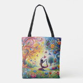 ヨガ調和の女性と鳥が咲く庭 トートバッグ (裏面)