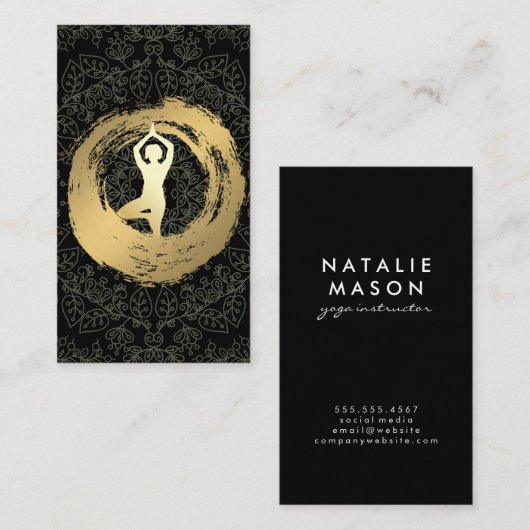 ヨガ金ゴールドブラシ曼荼羅パターン 名刺 (正面/裏面)