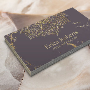 ヨガ金ゴールドロータスマンダラトレンディーパープルマーブル 名刺