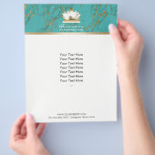 ヨガ金ゴールドロータスモダンターコイズ&金ゴールド大理石 チラシ (手)