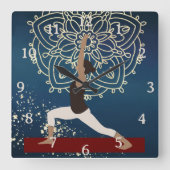 ヨガ金ゴールド、青と赤のマンダラ瞑想 スクエア壁時計 (正面)