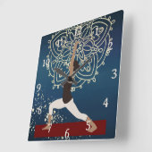 ヨガ金ゴールド、青と赤のマンダラ瞑想 スクエア壁時計 (傾斜)