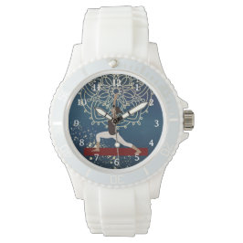 ヨガ金ゴールド、青と赤のマンダラ瞑想 腕時計