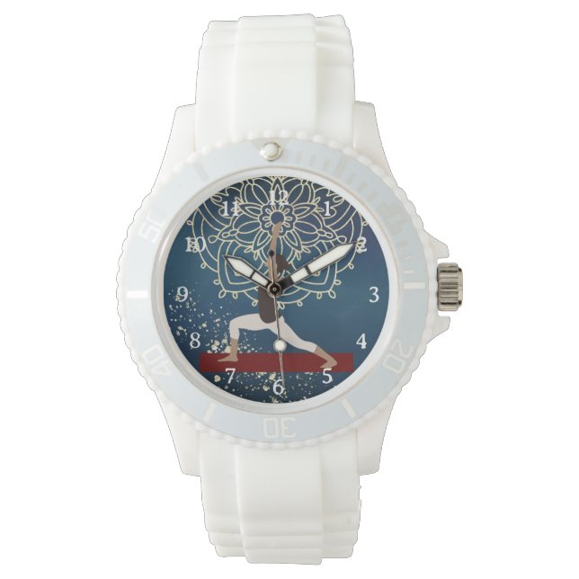 ヨガ金ゴールド、青と赤のマンダラ瞑想 腕時計 (正面)