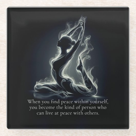 ヨガ霊気インストラクター一本足キングピジョンポーズ ガラスコースター (正面)