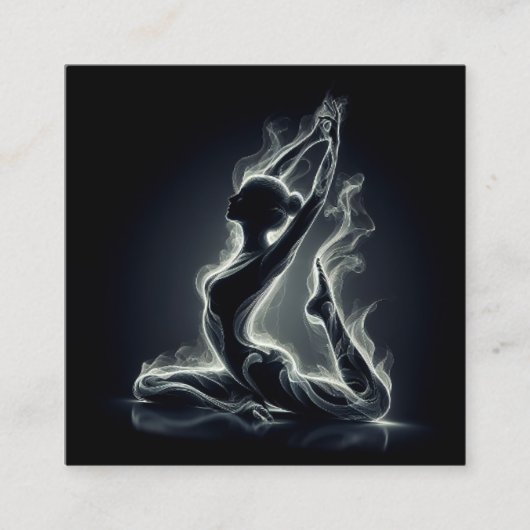 ヨガ霊気インストラクター一本足キングピジョンポーズ スクエア名刺 (正面)