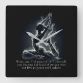 ヨガ霊気インストラクター一本足キングピジョンポーズ スクエア壁時計 (正面)