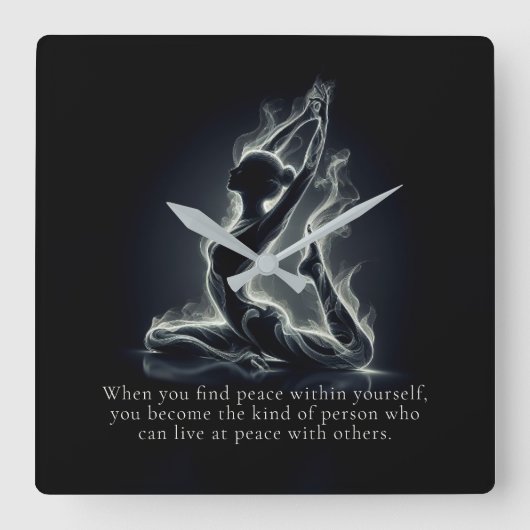 ヨガ霊気インストラクター一本足キングピジョンポーズ スクエア壁時計 (正面)