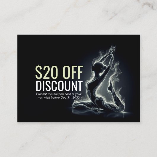 ヨガ霊気インストラクター一本足キングピジョンポーズ 割引カード (正面)