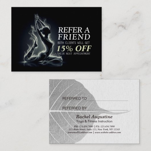 ヨガ霊気インストラクター一本足キングピジョンポーズ 紹介カード (正面/裏面)