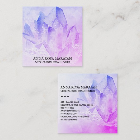 *~*ヨガ霊気クリスタルヒーラーアメジスト スクエア名刺 (正面/裏面)