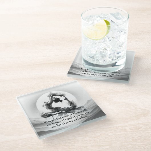 ヨガ霊気一本足キングピジョンポーズウォーター色 ガラスコースター (アングル)