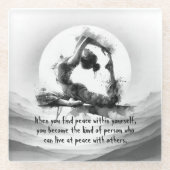 ヨガ霊気一本足キングピジョンポーズウォーター色 ガラスコースター (正面)