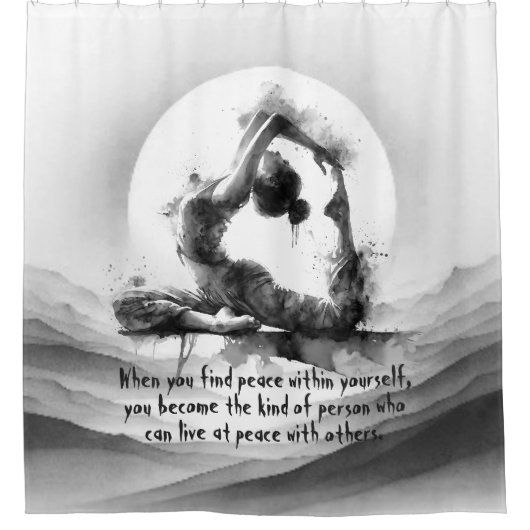 ヨガ霊気一本足キングピジョンポーズウォーター色 シャワーカーテン (正面)