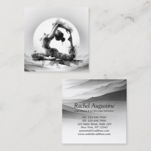 ヨガ霊気一本足キングピジョンポーズウォーター色 スクエア名刺 (正面/裏面)