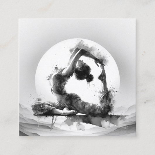 ヨガ霊気一本足キングピジョンポーズウォーター色 スクエア名刺 (正面)