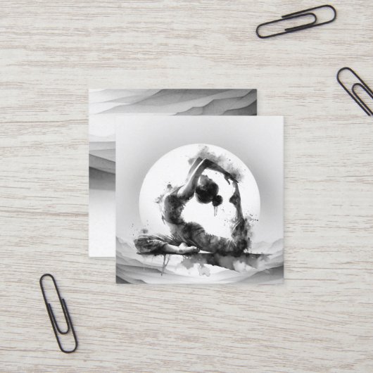 ヨガ霊気一本足キングピジョンポーズウォーター色 スクエア名刺 (正面/裏面インサイチュ)