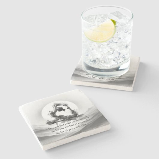 ヨガ霊気一本足キングピジョンポーズウォーター色 ストーンコースター (横)