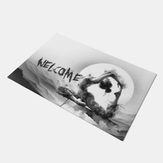 ヨガ霊気一本足キングピジョンポーズウォーター色 ドアマット (アングル)