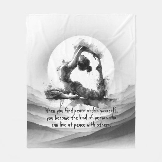 ヨガ霊気一本足キングピジョンポーズウォーター色 フリースブランケット (正面)