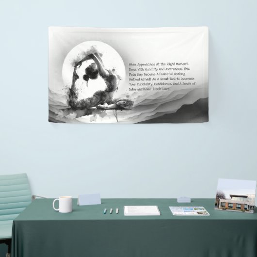 ヨガ霊気一本足キングピジョンポーズウォーター色 横断幕 (トレードショー)