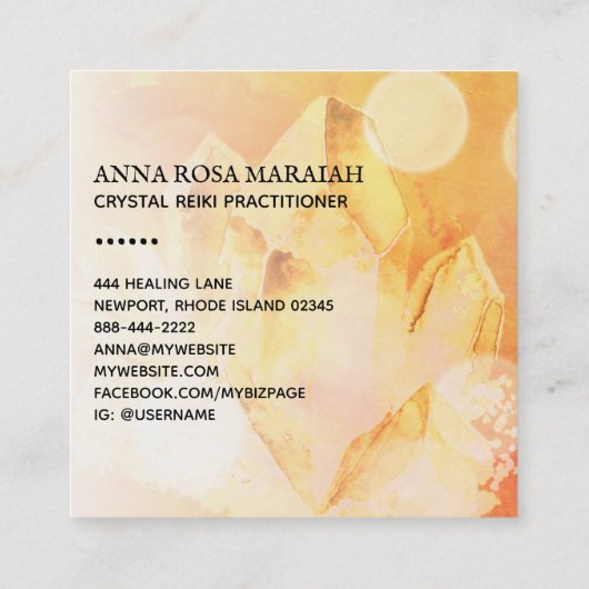 *~*ヨガ霊気Crystal Cluster Healer Citrine金ゴールド スクエア名刺 (裏面)
