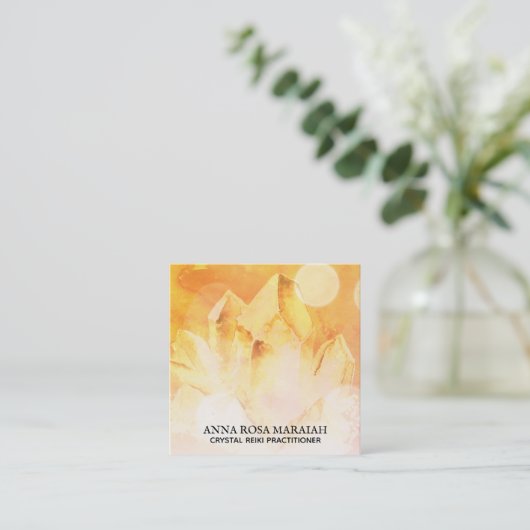 *~*ヨガ霊気Crystal Cluster Healer Citrine金ゴールド スクエア名刺 (スタンド正面)