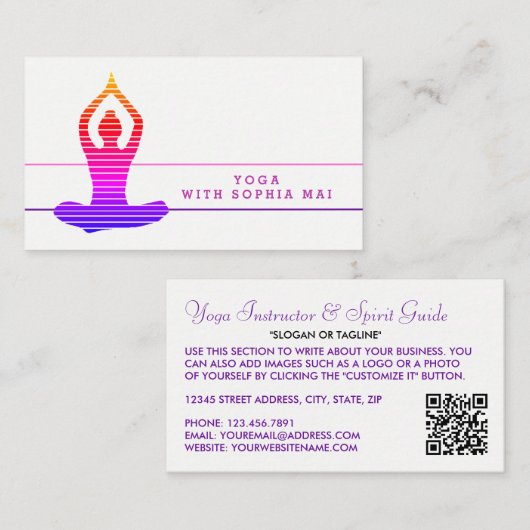 ヨガ鮮やかストライプのインストラクター 名刺 (正面/裏面)
