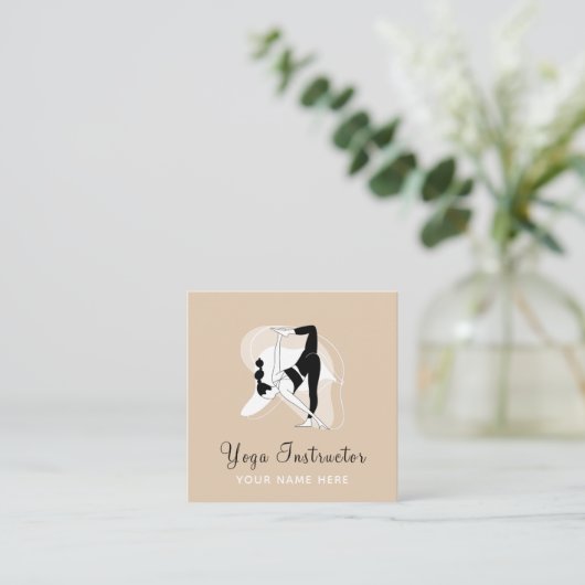 ヨガ・インストラクター ピラティス 女性 ストレッチ イラスト スクエア名刺 (スタンド正面)