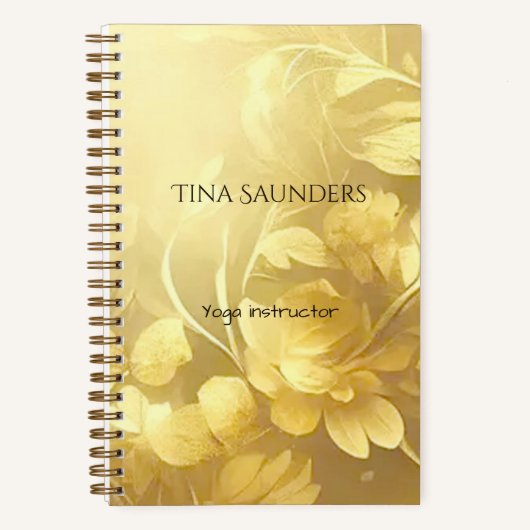 ヨガ ゴールド フラワーズ オーダーメイド ネーム ノートブック (正面)