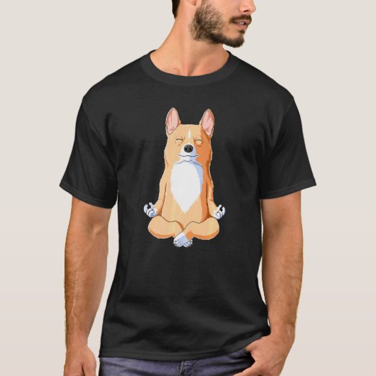 ヨガ ドッグ コーギー プレミアム Tシャツ (正面)