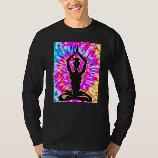 ヨガ ナマステ ムーン タイダイ ブッダ ポーズ Tシャツ (正面)