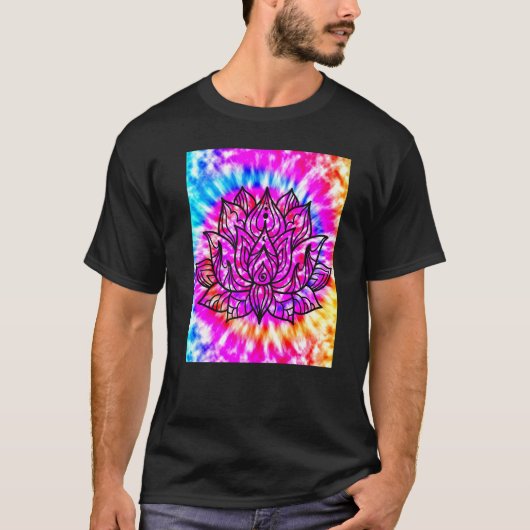 ヨガ・ナマステ・月・タイダイ・仏・蓮 Tシャツ (正面)