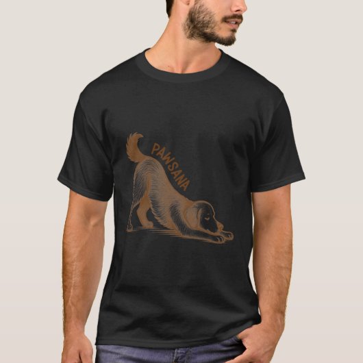 ヨガ・パピー・下向きの犬のポーズ・瞑想・パウサナ・フィー Tシャツ (正面)