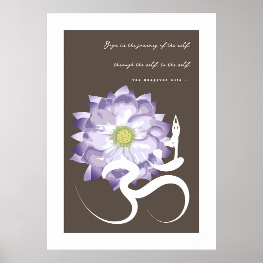 ヨガ&パープル蓮の花ホワイトオブジェクトモデルのシンボルポスター ポスター (正面)