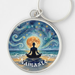ヨガ 瞑想 星空 夜空 月 海 ビーチ キーホルダー