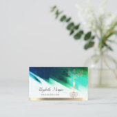 ヨガ、金ゴールドツリー女性シルエット、ブラシストローク 名刺 (スタンド正面)