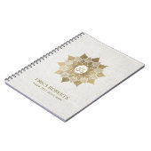 ヨガOmの記号の金ゴールドのはすの花のナマステ ノートブック (左側)