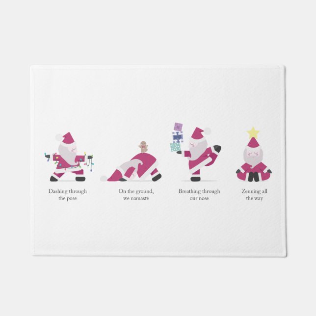  ヨギサンタヨガおもしろいプンクリスマスホリデーカード ドアマット (正面)