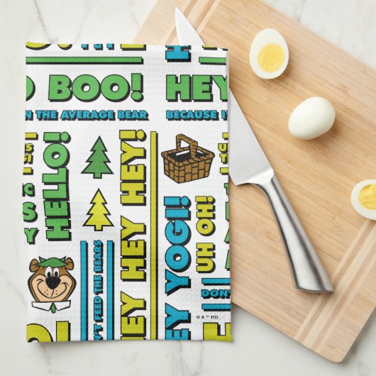 ヨギベアのピクニック引用文&おもしろいフレーズのパターン キッチンタオル (四つ折り)
