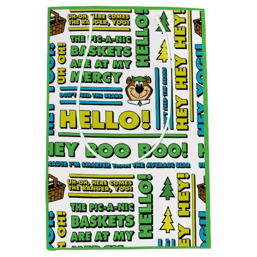 ヨギベアのピクニック引用文&おもしろいフレーズのパターン ミディアムペーパーバッグ (正面)