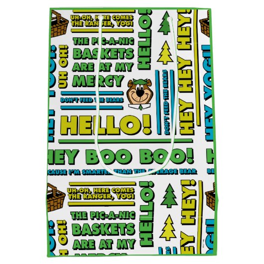 ヨギベアのピクニック引用文&おもしろいフレーズのパターン ミディアムペーパーバッグ (裏面)