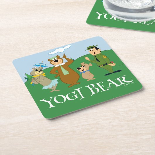 ヨギベアアンドフレンズクラシックポーズ スクエアペーパーコースター (アングル)