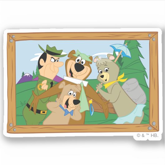 ヨギベアアンドフレンズフレームフォレスト写真 シール (正面)