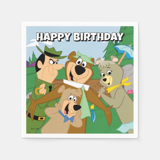 ヨギベアアンドフレンズフレームフォレスト写真 スタンダードカクテルナプキン (正面)